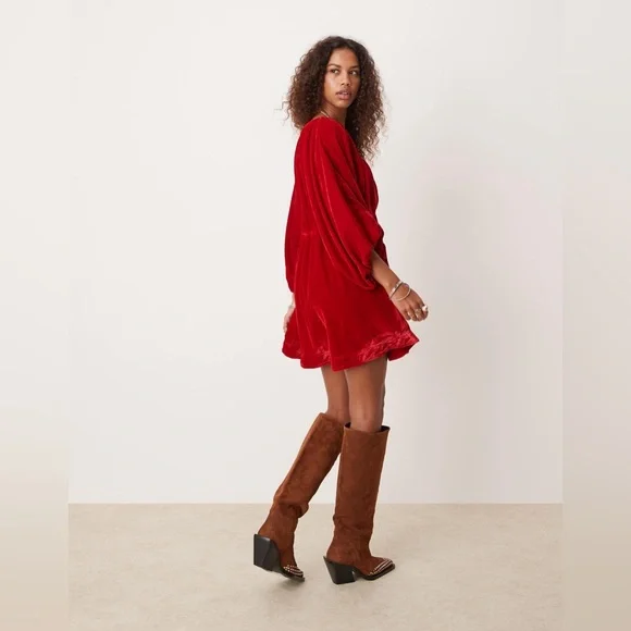 knee length dresses for ladies Free People Portia Velvet Mini Dress In Dark Green main image 1